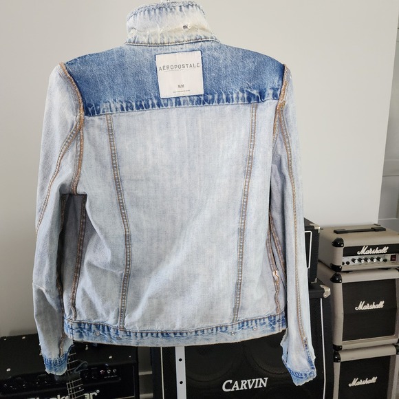 Aeropostale Denim Jacket Men M Light Acid Wash Thrashed Distressed Y2K Grunge - Picture 12 of 16